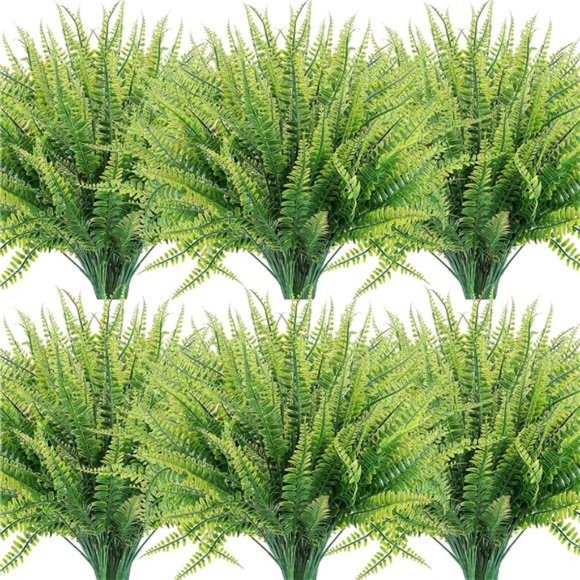 12 Bundles Artificial Plants, Fake Boston Fern Greenery Outdoor UV Resistant - Picture 1 of 6